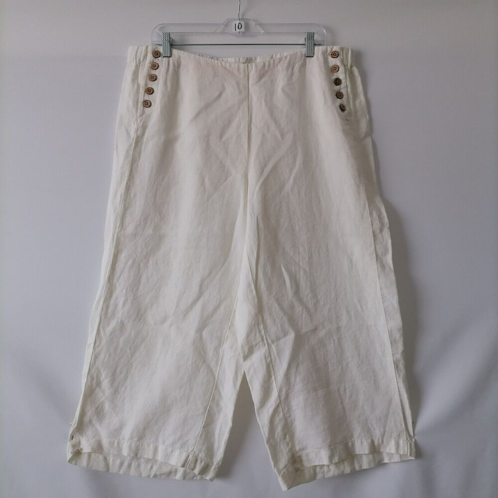 J. Jill Womens White High Rise Flat Front Button Detailing Crop Linen Pant Sz XL